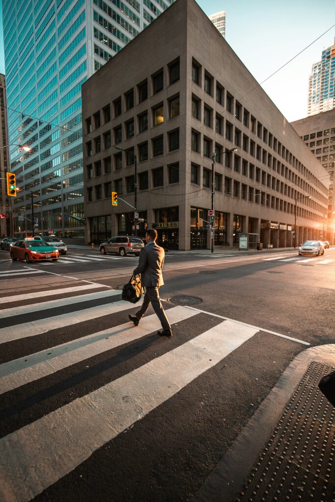 a professional feeling stressed walking to work