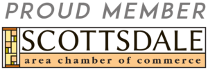 A logo for scottsdale chamber of commerce member that we are recognized by