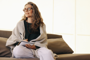 Woman journaling and doing self reflection