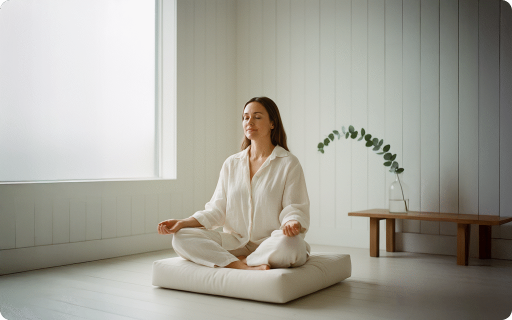 woman sitting peacefully practicing breathwork