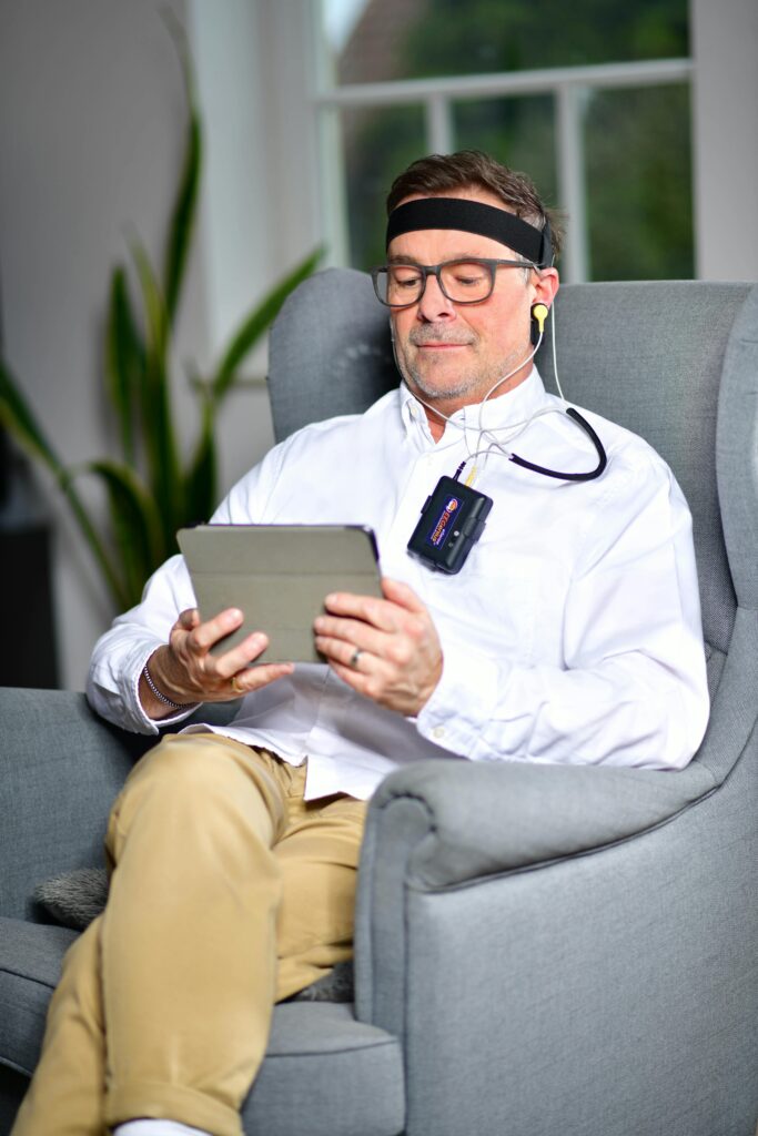 man hooked up to eeg biofeedback