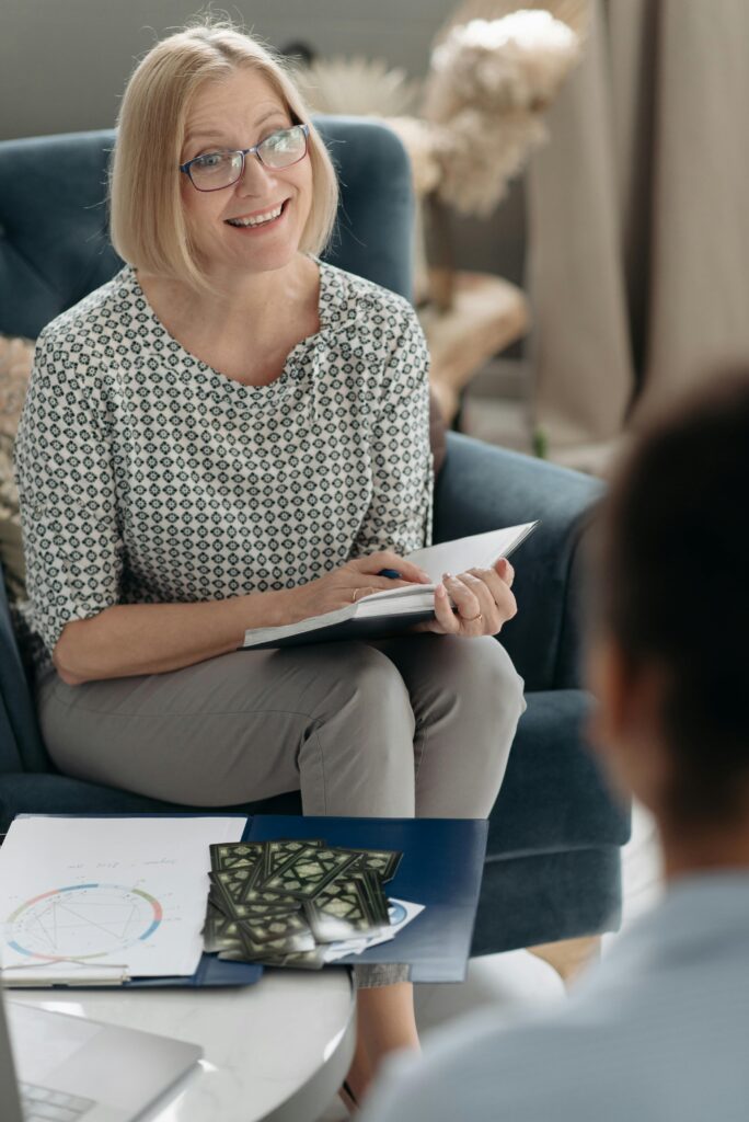 therapist talking to client