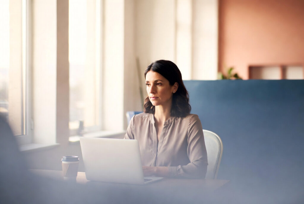 Professional experiencing high-functioning depression sitting at desk in Scottsdale outpatient treatment center office