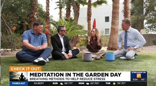 Angel Sierpina leading a live meditation on AZ Family 3TV