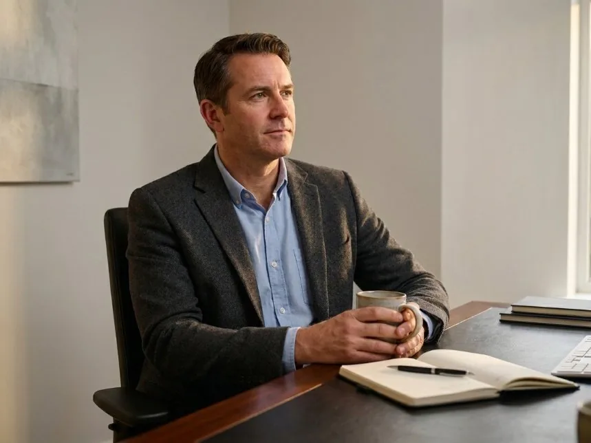 Professional man at his desk representing work-related stress treatment at Redefine Wellness in Scottsdale