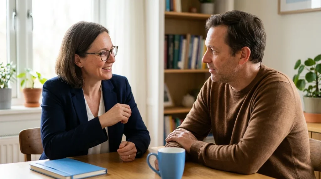 Clinician and client in a supportive conversation during intensive outpatient treatment planning