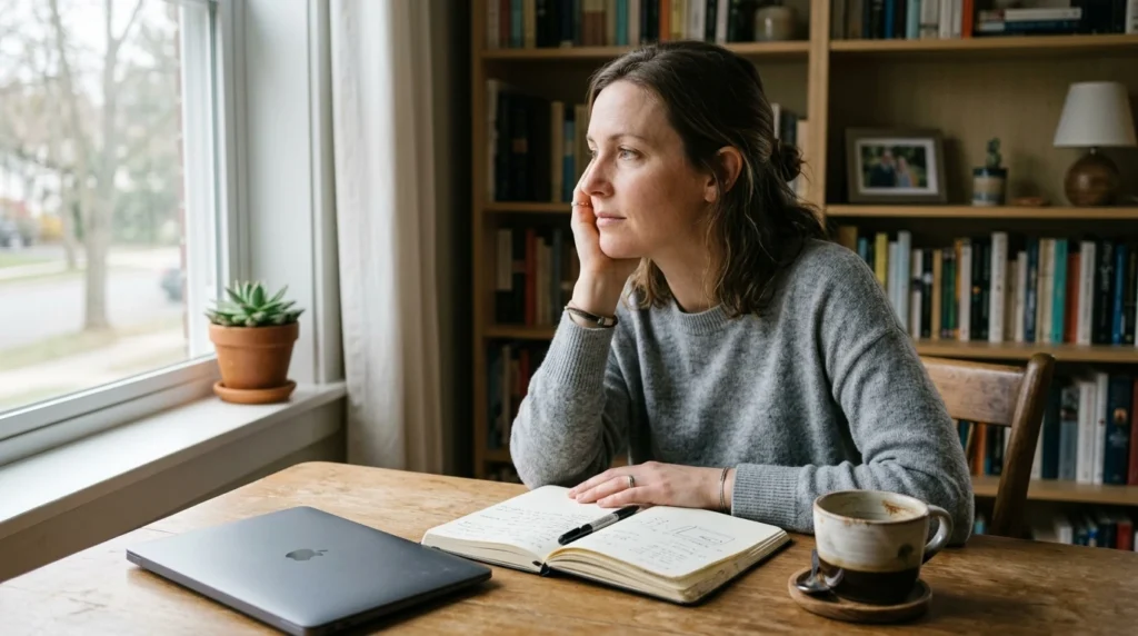Adult sitting at a desk looking mentally drained, illustrating adult ADHD or burnout overwhelm