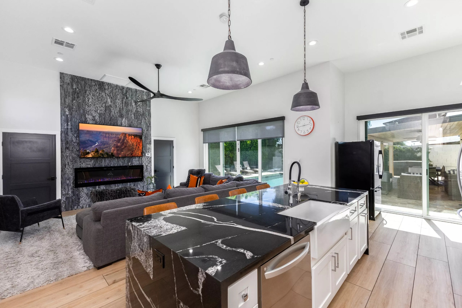 Open living room and kitchen at Desert Rose, a residential location for women in Scottsdale