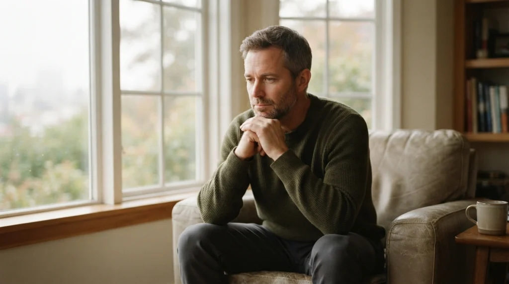 Adult in a quiet reflective moment, the subject of a guide on what a nervous breakdown means